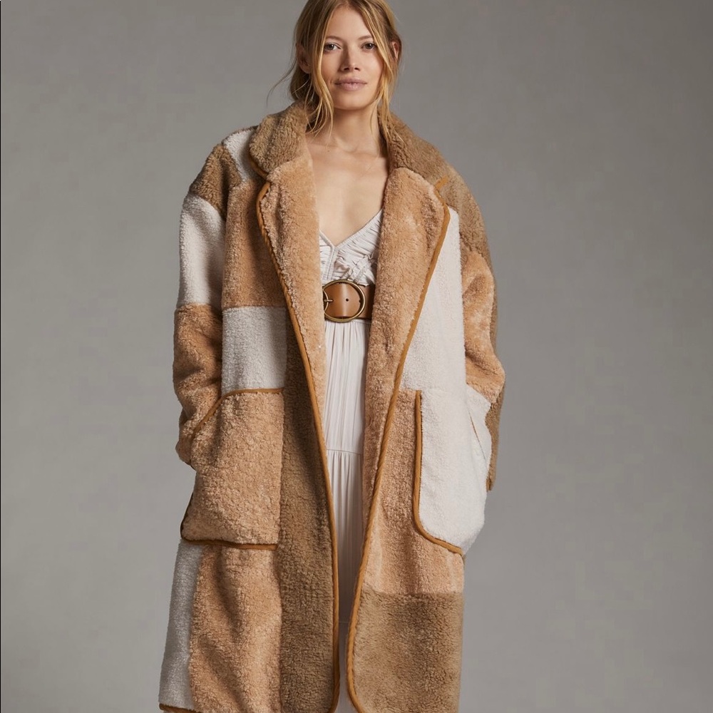 Anthropologie Pilco Colorblocked Sherpa Coat
